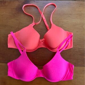 Vibrant Pink and Orange Women's Bra Set